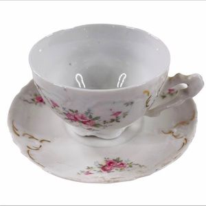 Welmar Germany Demitasse Cup & Saucer White China Pink Flowers Delicate Vintage
